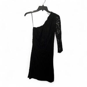 Express Black One-Shoulder Dress with Lace Sleeve
